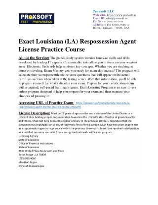 Exact Louisiana (LA) Respossession Agent License Practice Course
