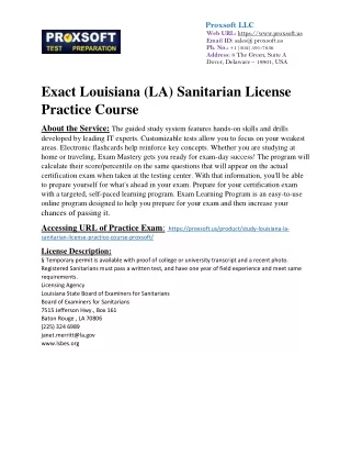 Exact Louisiana (LA) Sanitarian License Practice Course