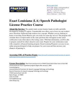 Exact Louisiana (LA) Speech Pathologist License Practice Course
