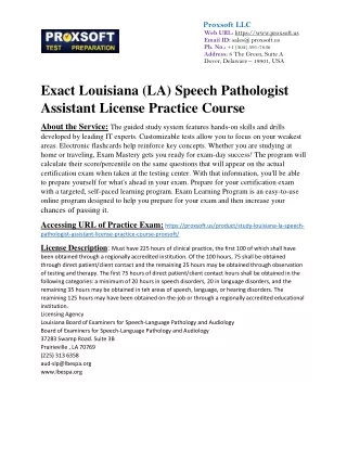 Exact Louisiana (LA) Speech Pathologist Assistant License Practice Course