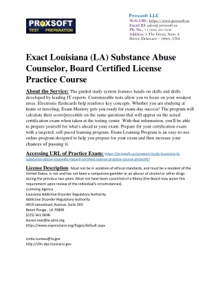 Exact Louisiana (LA) Substance Abuse Counselor, Board Certified License Practice