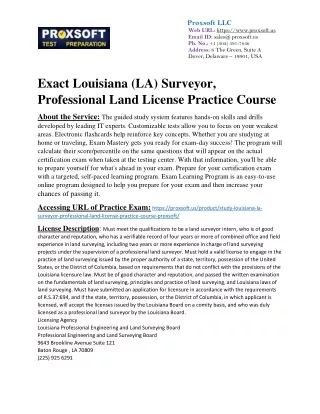 Exact Louisiana (LA) Surveyor, Professional Land License Practice Course