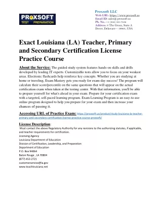 Exact Louisiana (LA) Teacher, Primary and Secondary Certification License Practi