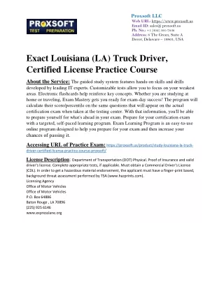 Exact Louisiana (LA) Truck Driver, Certified License Practice Course