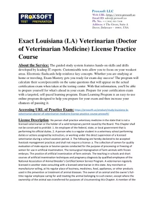 Exact Louisiana (LA) Veterinarian (Doctor of Veterinarian Medicine) License Prac
