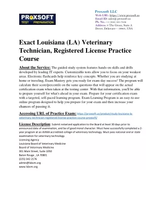 Exact Louisiana (LA) Veterinary Technician, Registered License Practice Course