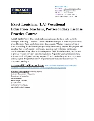 Exact Louisiana (LA) Vocational Education Teachers, Postsecondary License Practi