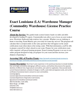 Exact Louisiana (LA) Warehouse Manager (Commodity Warehouse) License Practice Co