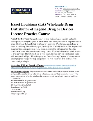 Exact Louisiana (LA) Wholesale Drug Distributor of Legend Drug or Devices Licens