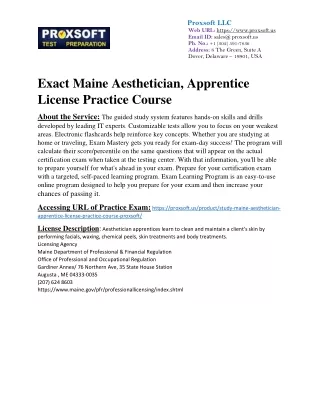 Exact Maine Aesthetician, Apprentice License Practice Course