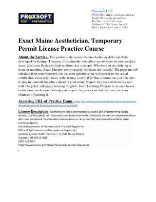 Exact Maine Aesthetician, Temporary Permit License Practice Course