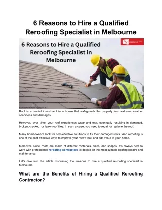 6 Reasons to Hire a Qualified Reroofing Specialist in Melbourne