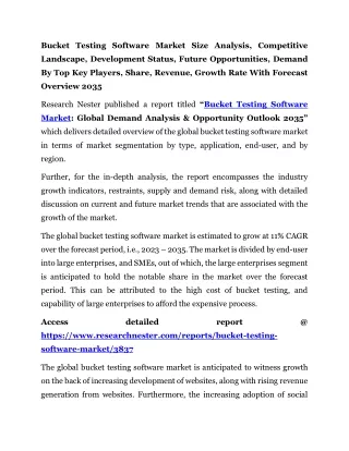 Bucket Testing Software Market Growth Rate 2035