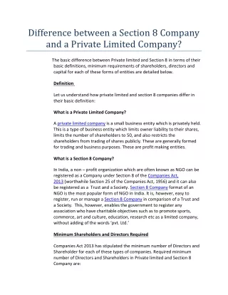 Difference between a section 8 company and a private limited company
