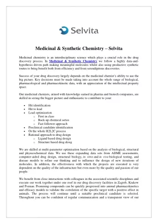 Medicinal & Synthetic Chemistry – Selvita