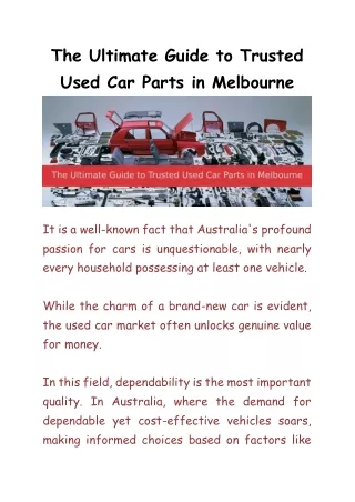 The Ultimate Guide to Trusted Used Car Parts in Melbourne-Sunshine Wreckers
