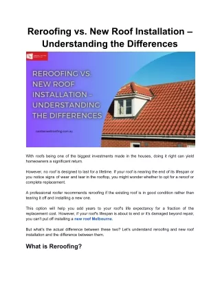 Reroofing vs. New Roof Installation – Understanding the Differences