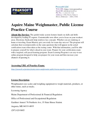 Aquire Maine Weighmaster, Public License Practice Course