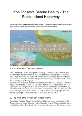 Koh Tonsay's Serene Beauty - The Rabbit Island Hideaway