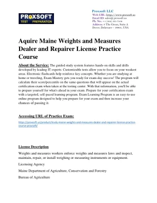 Aquire Maine Weights and Measures Dealer and Repairer License Practice Course