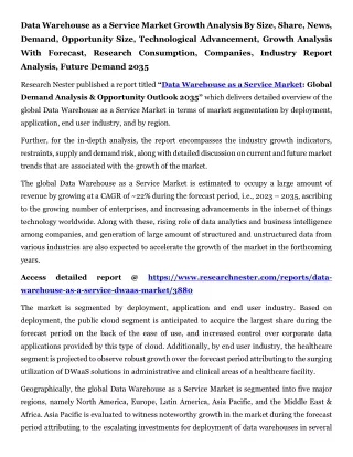 Data Warehouse as a Service Market Future Demand 2035