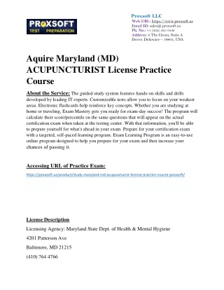 Aquire Maryland (MD) ACUPUNCTURIST License Practice Course