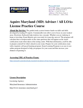 Aquire Maryland (MD) Adviser / All LOAs License Practice Course