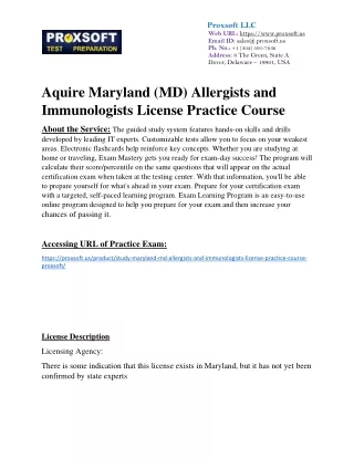 Aquire Maryland (MD) Allergists and Immunologists License Practice Course