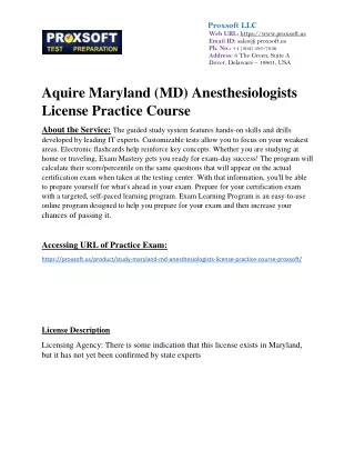 Aquire Maryland (MD) Anesthesiologists License Practice Course