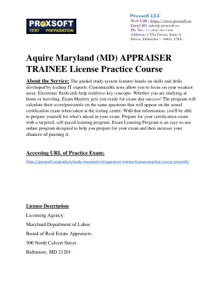 Aquire Maryland (MD) APPRAISER TRAINEE License Practice Course