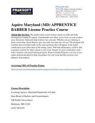 Aquire Maryland (MD) APPRENTICE BARBER License Practice Course