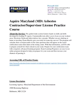 Aquire Maryland (MD) Asbestos Contractor/Supervisor License Practice Course