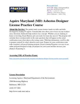 Aquire Maryland (MD) Asbestos Designer License Practice Course