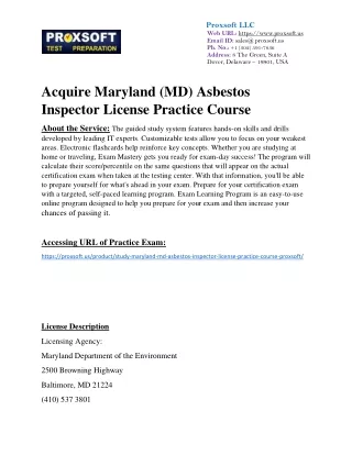 Aquire Maryland (MD) Asbestos Inspector License Practice Course