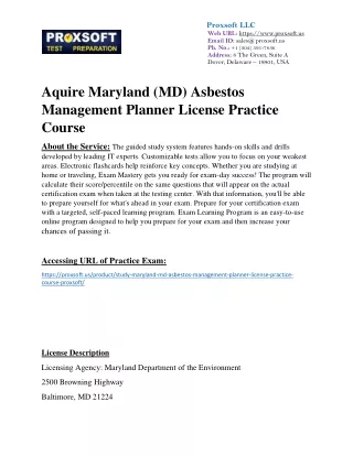 Aquire Maryland (MD) Asbestos Management Planner License Practice Course