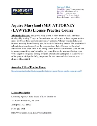 Aquire Maryland (MD) ATTORNEY (LAWYER) License Practice Course