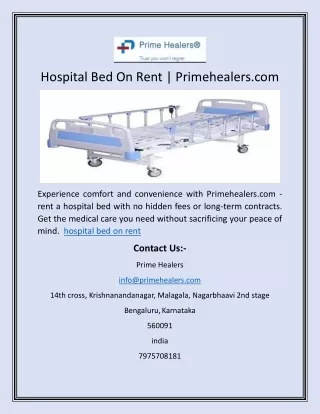 Hospital Bed On Rent | Primehealers.com