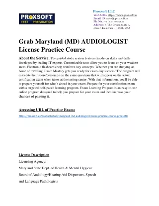 Grab Maryland (MD) AUDIOLOGIST License Practice Course