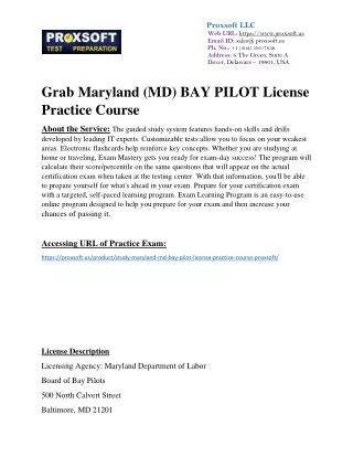 Grab Maryland (MD) BAY PILOT License Practice Course