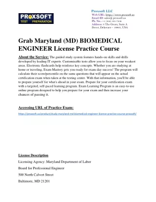 Grab Maryland (MD) BIOMEDICAL ENGINEER License Practice Course