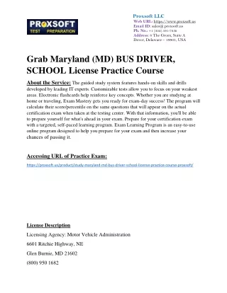 Grab Maryland (MD) BUS DRIVER, SCHOOL License Practice Course