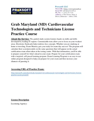 Grab Maryland (MD) Cardiovascular Technologists and Technicians License Practice