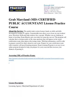 Grab Maryland (MD) CERTIFIED PUBLIC ACCOUNTANT License Practice Course