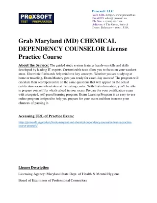 Grab Maryland (MD) CHEMICAL DEPENDENCY COUNSELOR License Practice Course