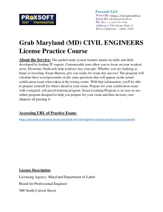 Grab Maryland (MD) CIVIL ENGINEERS License Practice Course