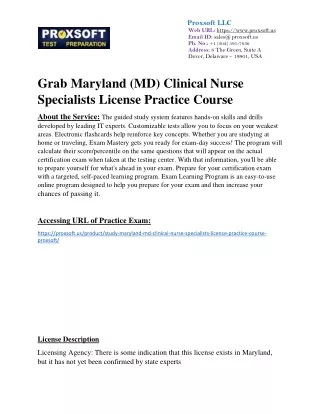 Grab Maryland (MD) Clinical Nurse Specialists License Practice Course