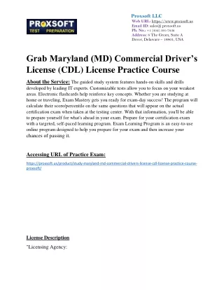 Grab Maryland (MD) Commercial Drivers License (CDL) License Practice Course