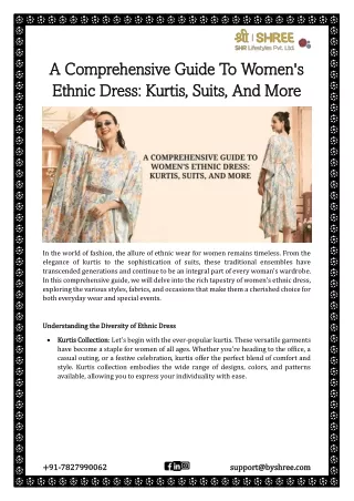 A Comprehensive Guide To Women's Ethnic Dress Kurtis, Suits, And More