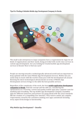 Tips For Finding A Reliable Mobile App Development Company In Kerala