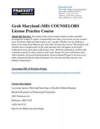 Grab Maryland (MD) COUNSELORS License Practice Course